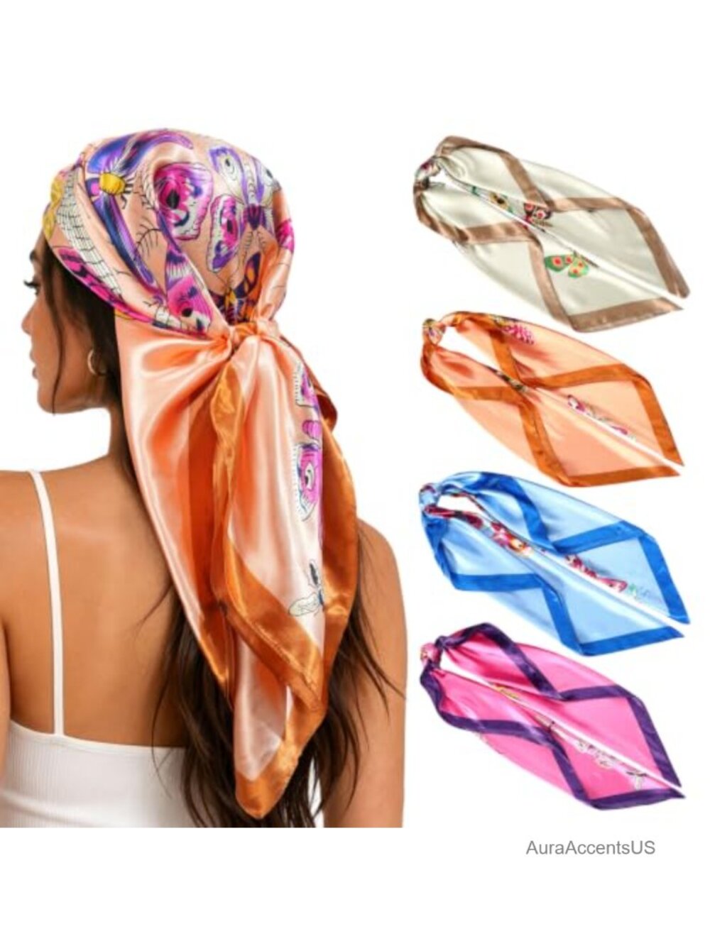 4 Pack 35" Satin Head Scarves Silk-Like Hair Bandanas Women